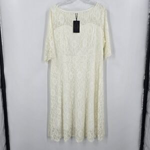 NWT Pinup Fashion Dress Womens 18W Lace Ivory 3/4 Sleeve Side Zip Wedding